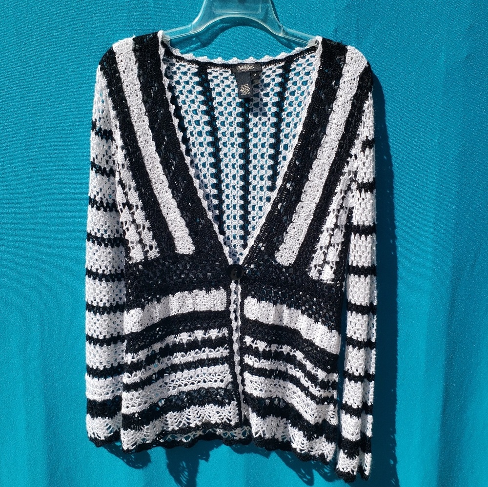 Peck & Peck Crochet Black & White Cardigan
